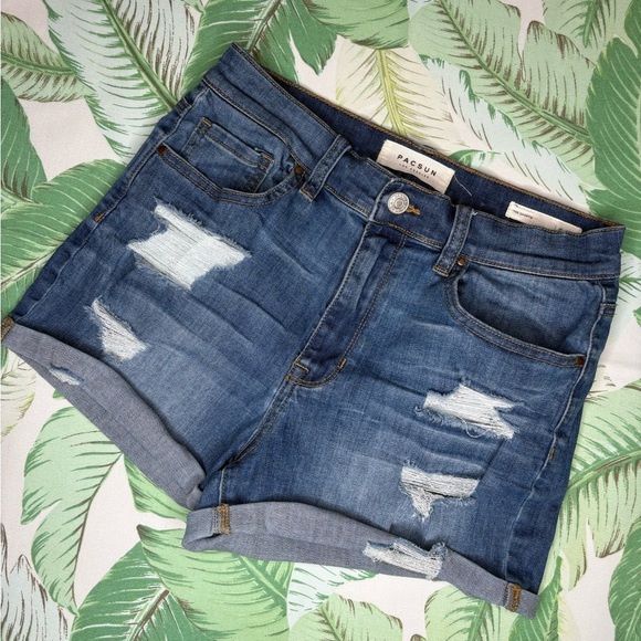 Pacsun High Rise Distressed Cuff “The Shortie” Denim Shorts - Picture 1 of 7
